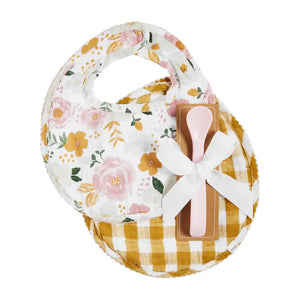 Mustard Floral Muslin Bib Set