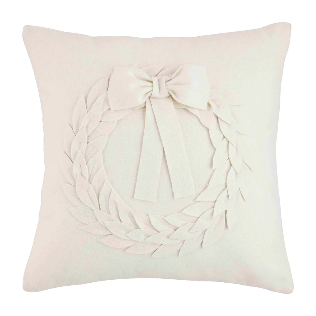 White Felt Wool Wreath Pillow