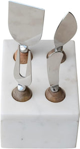 Stainless Steel Cheese Servers w/ Marble Stand