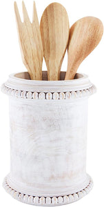 White Wood Beaded Utensil Holder