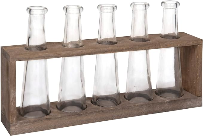 Vase Holder w/ 5 Glass Vases, Distressed Grey