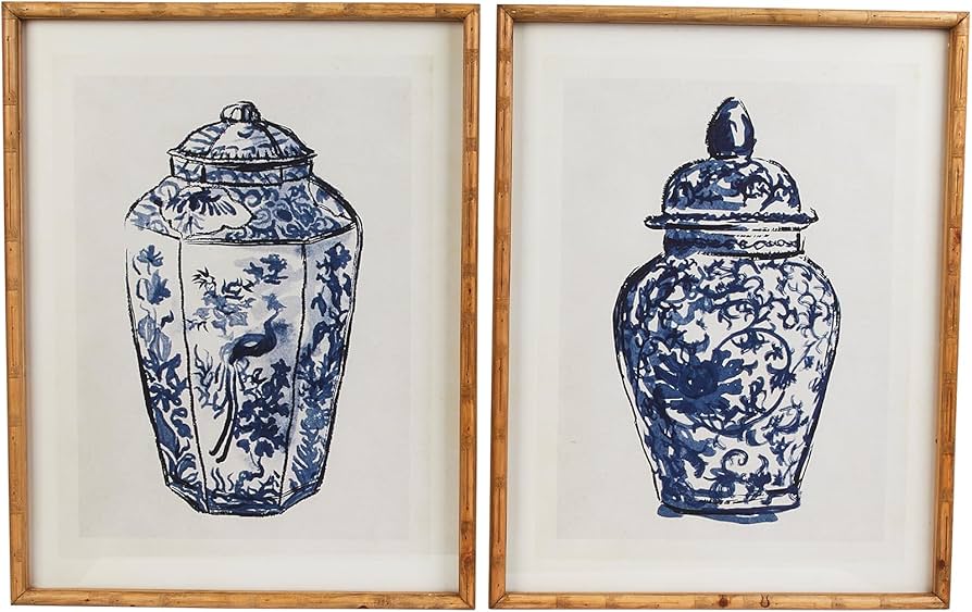 Wood Frame Blue Vase Picture