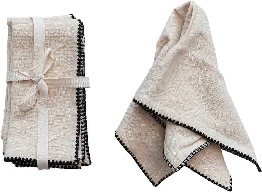 Square Cotton Napkins Natural & Black