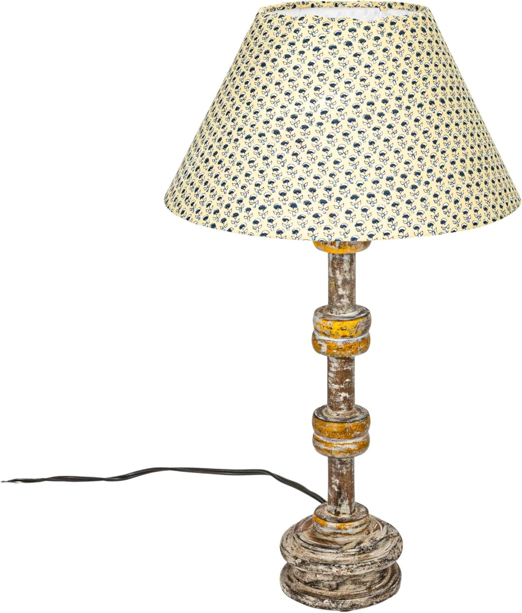 Reclaimed Wood Spool Table Lamp with Cotton Shade and Swivel Neck