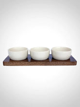Load image into Gallery viewer, Mango Wood Tray w/ 3 Stoneware Bowls
