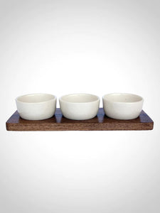 Mango Wood Tray w/ 3 Stoneware Bowls