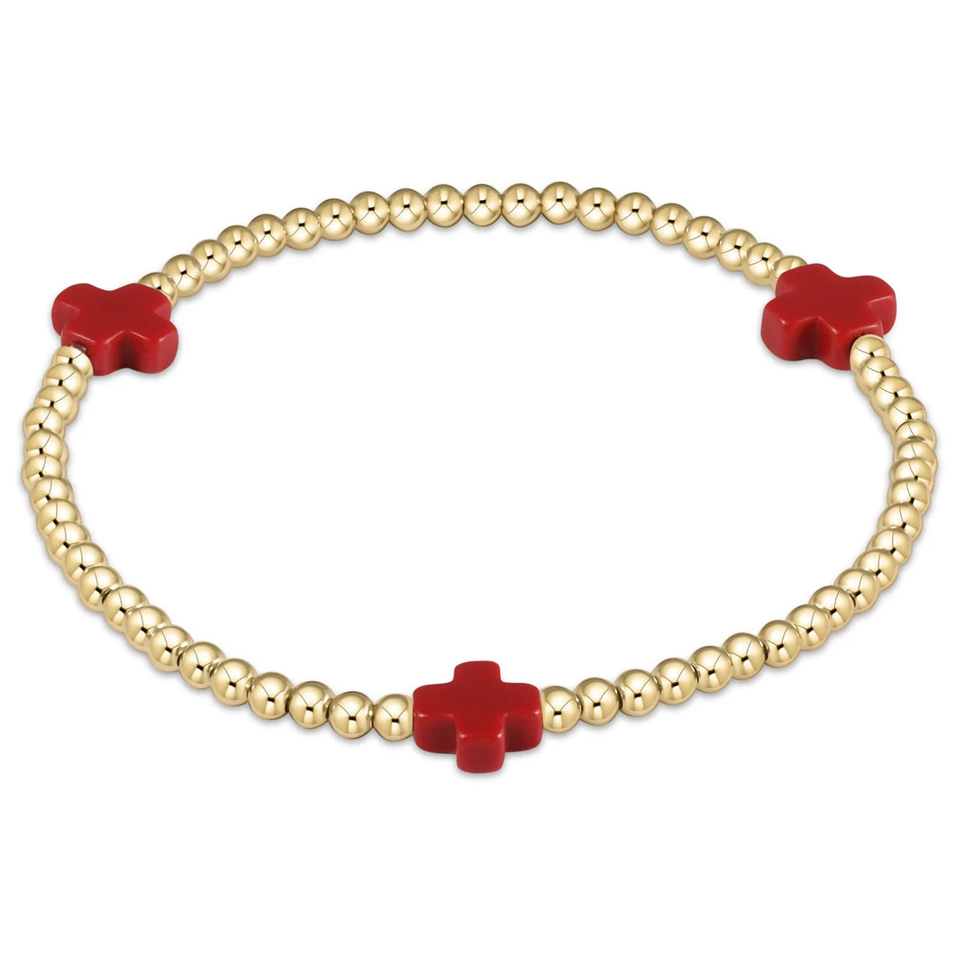 signature cross gold pattern 3mm bead bracelet-red