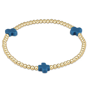 Signature Cross Gold Pattern 3mm Bead Bracelet - Cobalt