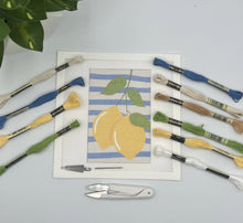 Load image into Gallery viewer, Two Lemons on Blue Stripes Needlepoint Kit
