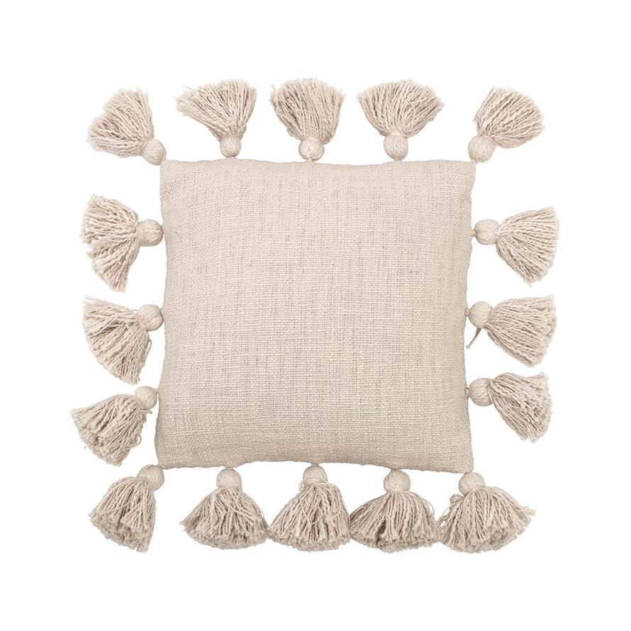 Cream Tassel Throw Pillow