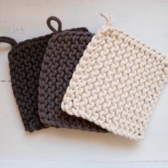 8" Square Cotton Crochet Pot Dark Grey