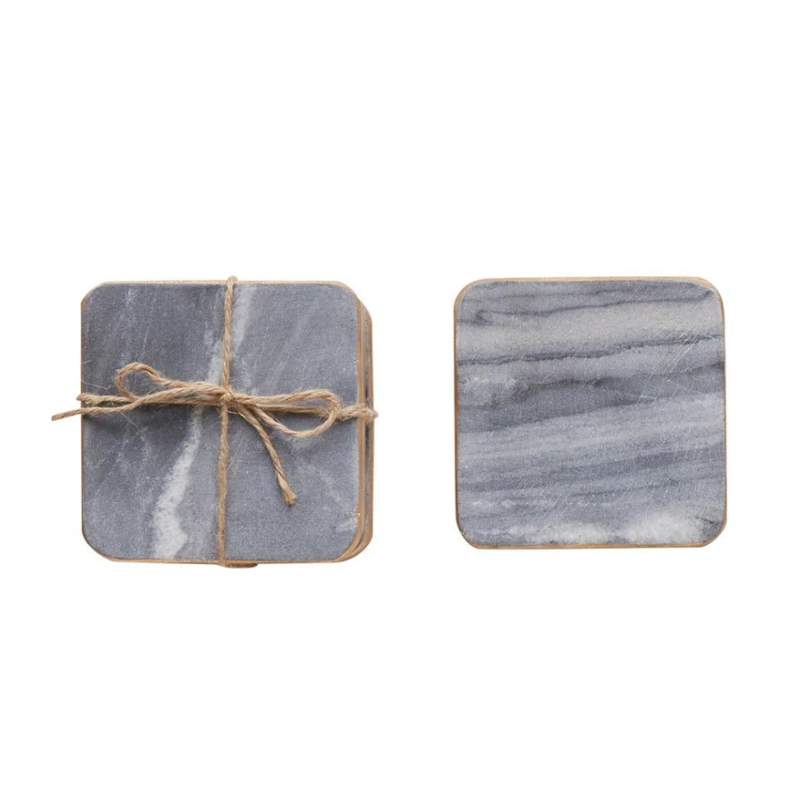 Square Marble Coasters, Grey w/ Gold Edge