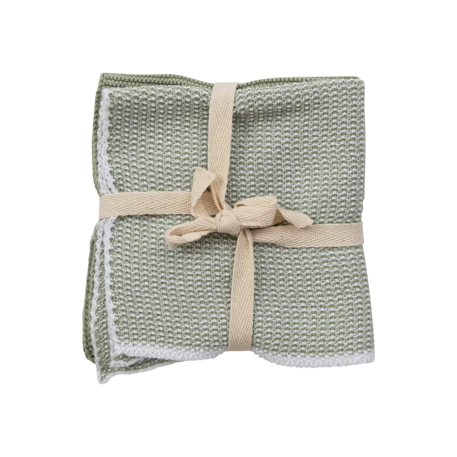 Green Square Cotton Dish Cloth Set