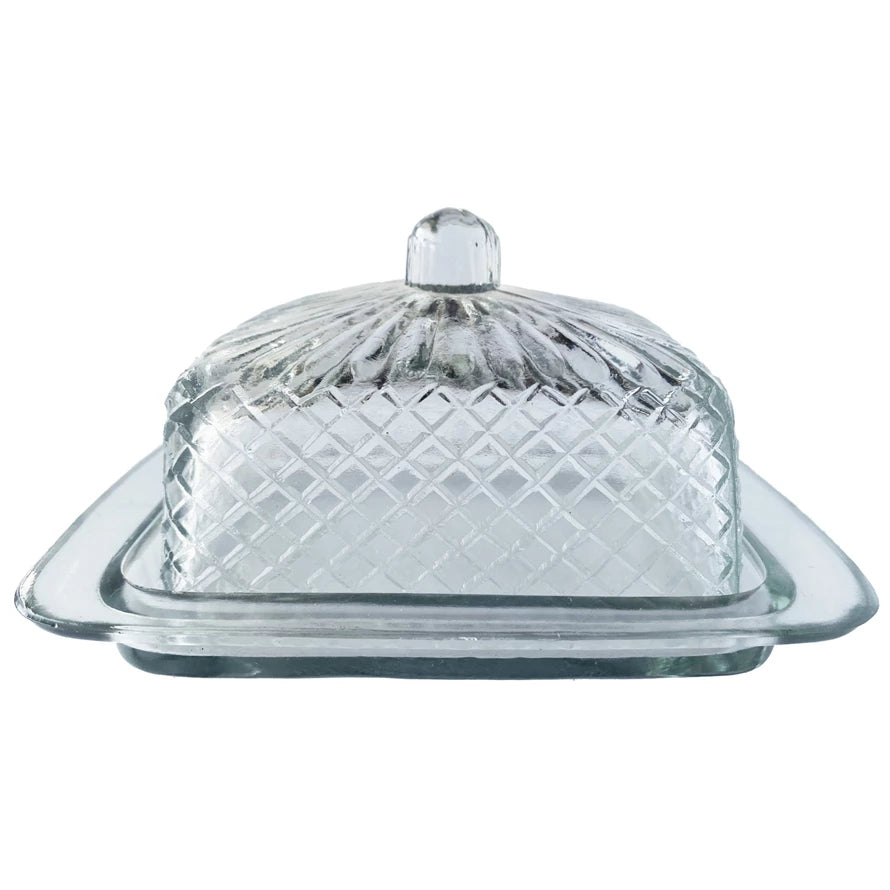 Embossed Recycled Glass Butter Dish