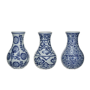 Stoneware Vase, Blue and White 3 Styles
