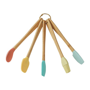 Silicone & Beech Wood Mini Kitchen Utensils Brights, Set of 5