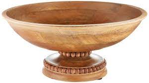 Beaded Wood Pedestal Bowl- Brown