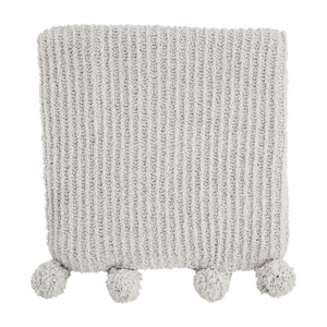 Grey Chenille Pom Pom Blanket