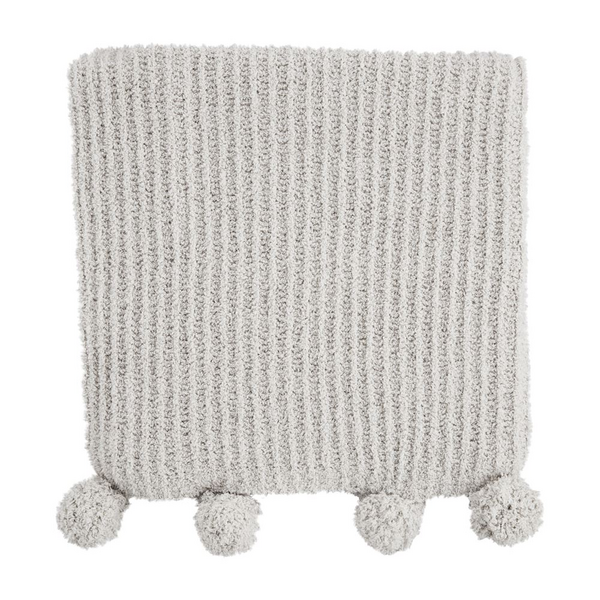 Grey Chenille Pom Pom Blanket