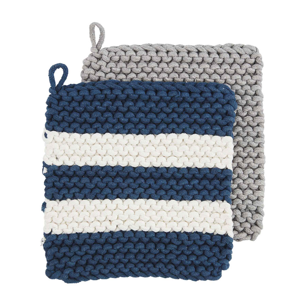 Navy Striped Crochet Pot Holder
